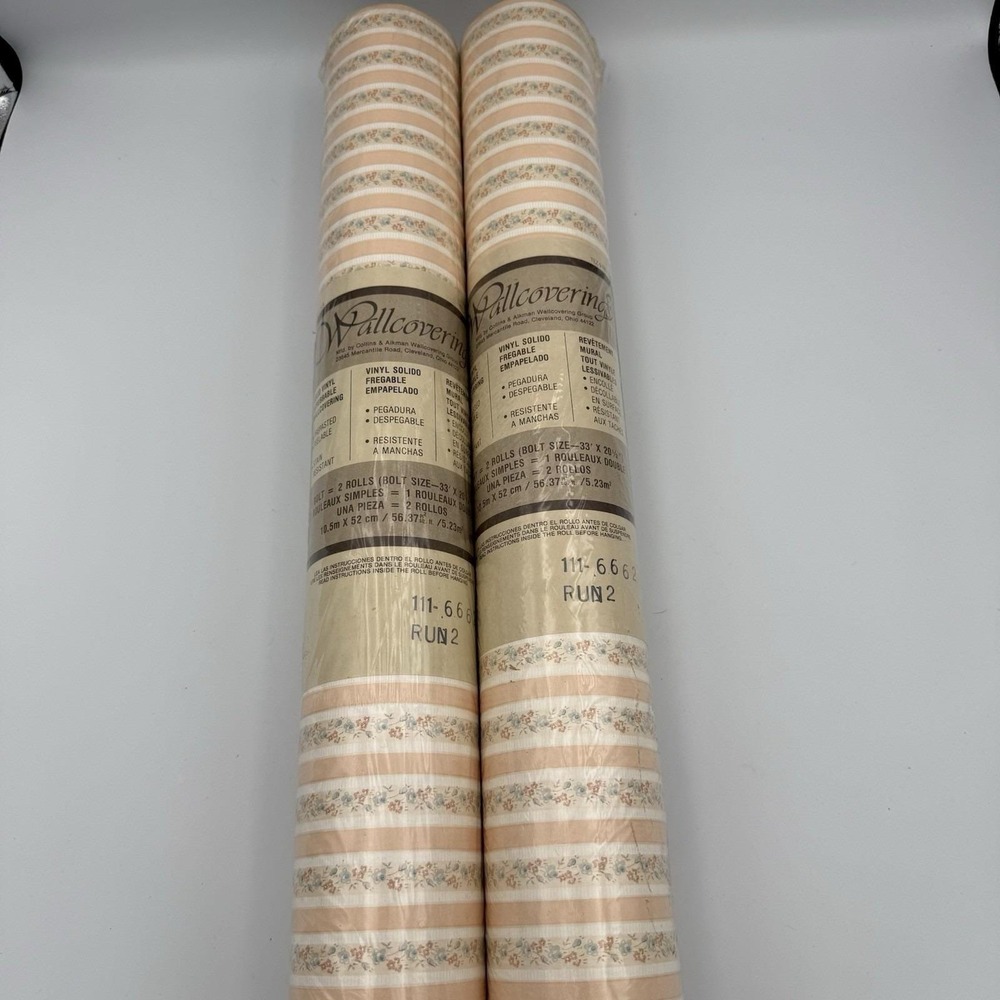 Vintage Collins & Aikman Wallcoverings Cream Pink Blue Floral 2 Double Rolls